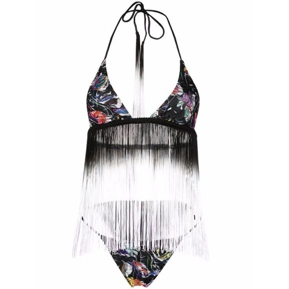 Missoni Dégradé Fringed Halter Neck Triangle Bikini in Black Monstera - Picture 1 of 13